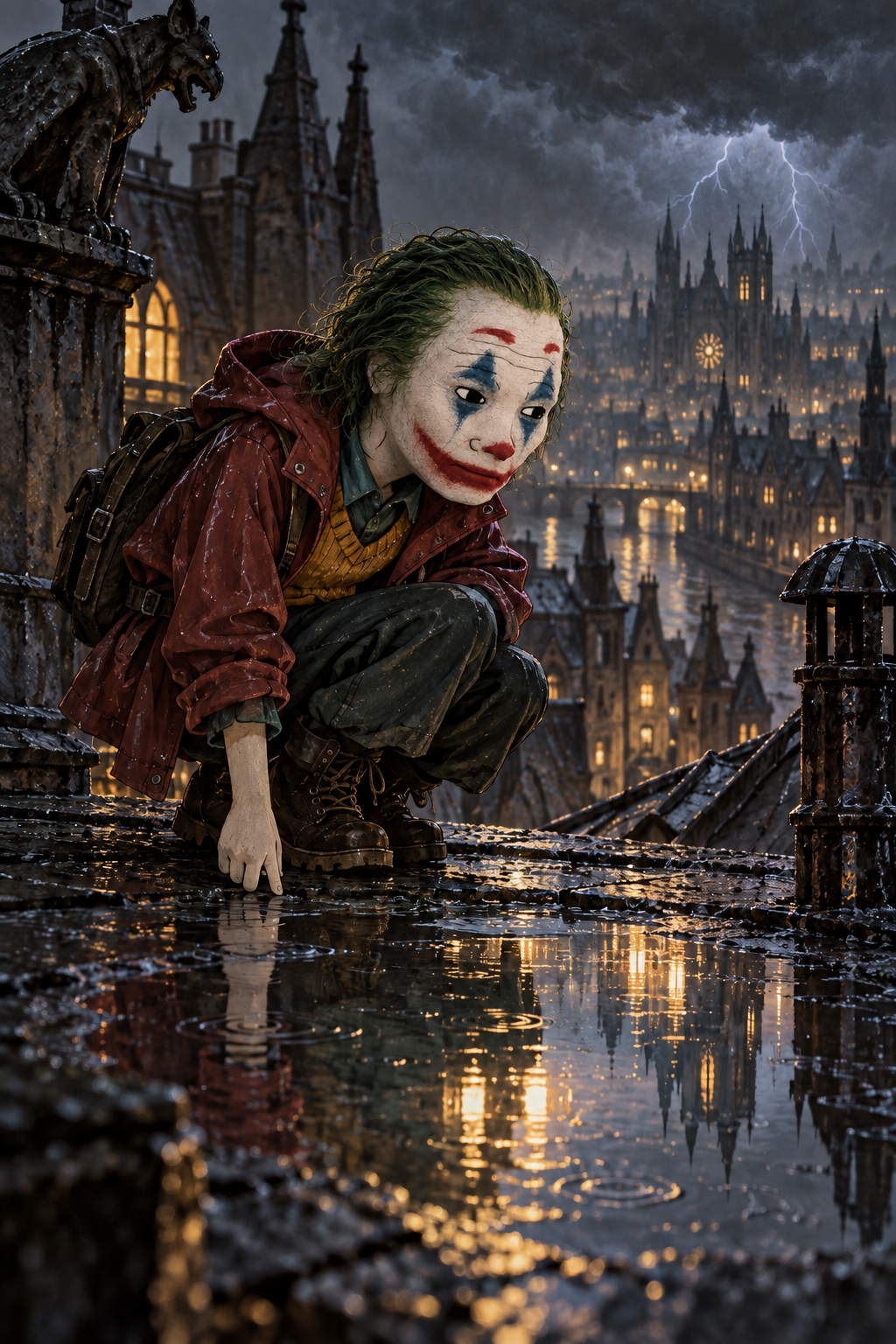 Wojaker framed against a stormy gothic city