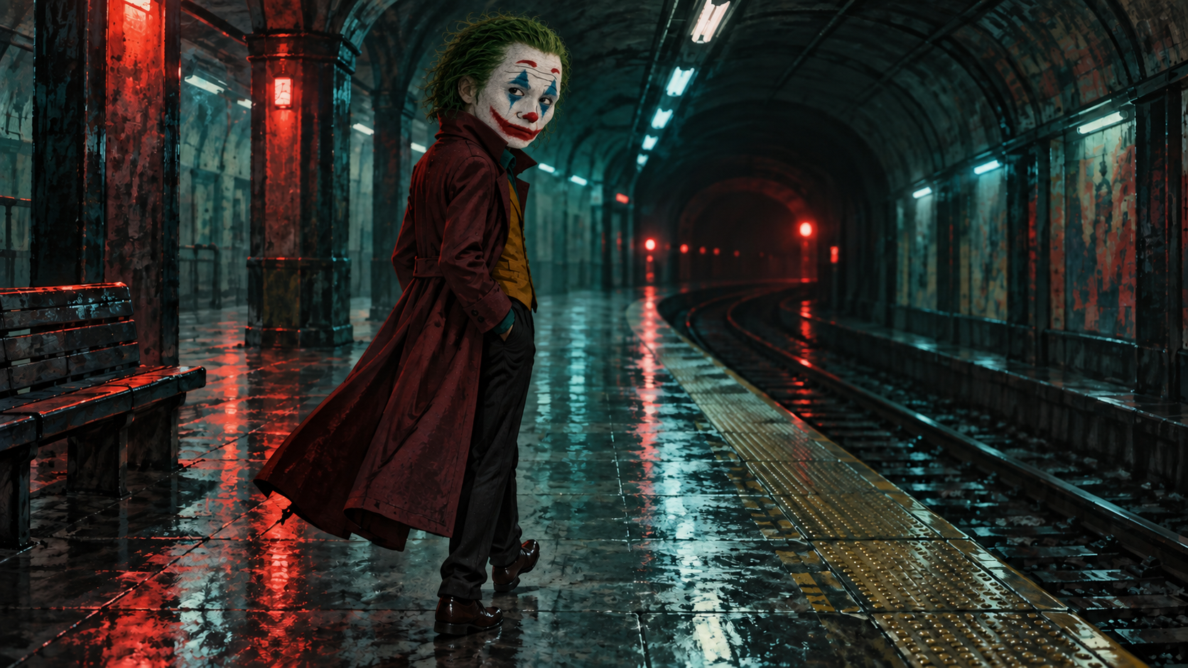Wojaker detective variation walking through a subway